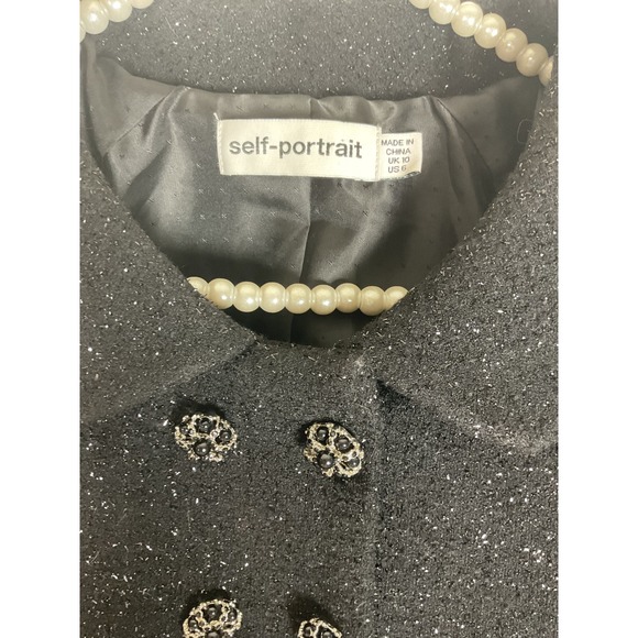 Self Portrait Black Glitter Tweed‎ Cropped Jacket Embellished Buttons - Picture 9 of 11